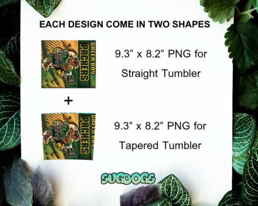 Green Bay Packers Mascot 20oz Skinny Tumbler PNG, Packers Mascot Tumbler Template PNG File Digital Download