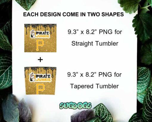 Pittsburgh Pirates 20oz Skinny Tumbler Template PNG, Pirates Junkie Tumbler Sublimation Design PNG Download