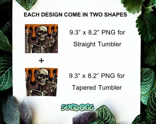 Skeleton Drip 3D Inflated 20oz Skinny Tumbler PNG, Skeleton Halloween Tumbler Sublimation Design PNG Download