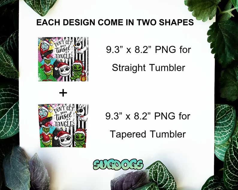 Don't Get Your Tinsel In A Tangle Inflated 3D 20oz Skinny Tumbler PNG, Jack And Sally Tumbler PNG, Grinch Christmas Snack Tumbler Sublimation Design PNG Download