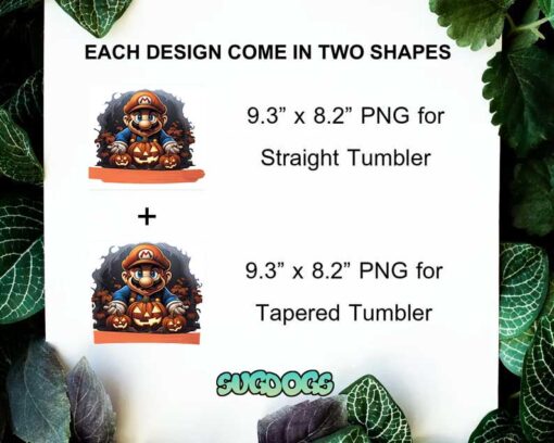 Mario 20oz Skinny Tumbler PNG, Mario Halloween Tumbler Template PNG File Digital Download