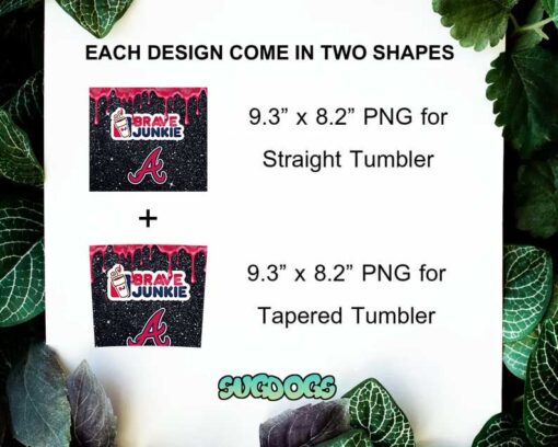 Atlanta Braves 20oz Skinny Tumbler Template PNG, Braves Junkie Tumbler Sublimation Design PNG Download