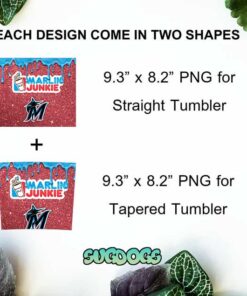 Miami Marlins 20oz Skinny Tumbler Template PNG, Marlins Junkie Tumbler Sublimation Design PNG Download 1