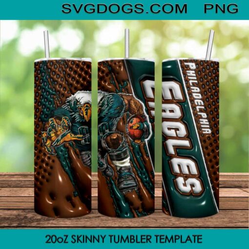 Philadelphia Eagles Mascot 3D 20oz Skinny Tumbler PNG, Las Vegas Raiders Tumbler Template PNG File Digital Download