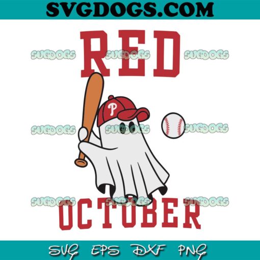 Phillies Philly Red October Cute Ghost SVG PNG, Philadelphia Phillies SVG, Red October SVG PNG EPS DXF