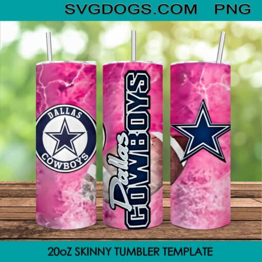 Pink Dallas Cowboys 20oz Skinny Tumbler PNG, Dallas Cowboys Tumbler Template PNG File Digital Download