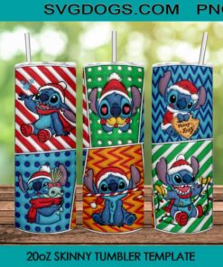 Stitch Merry Christmas 20oz Skinny Tumbler PNG, Xmas Stitch Tumbler Sublimation Design PNG Download