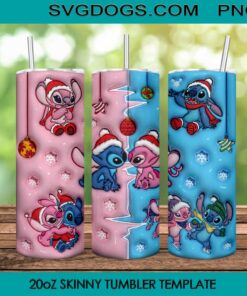 Stitch And Angel Christmas 20oz Skinny Tumbler PNG, Stitch Tumbler Sublimation Design PNG Download