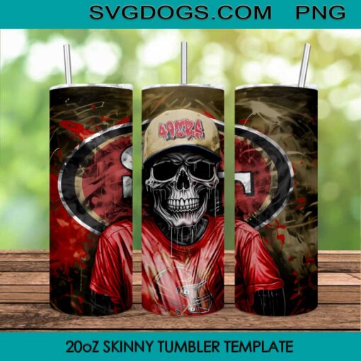 San Francisco 49ers Skull 20oz Skinny Tumbler PNG, 49ers Tumbler Sublimation Design PNG Download