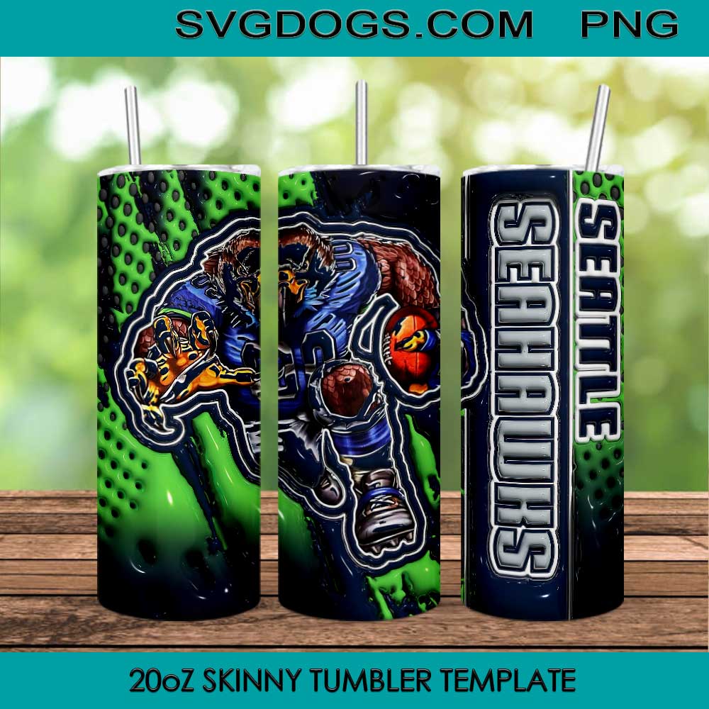 Seattle Seahawks Mascot 3D Tumbler Wrap PNG, Seahawks Football Tumbler Template PNG File Digital Download