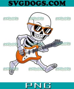 Skeleton Playing Guitar Rock & Roll Boys Kids Halloween PNG, Guitarist Skeleton SPNG, Guitar PNG