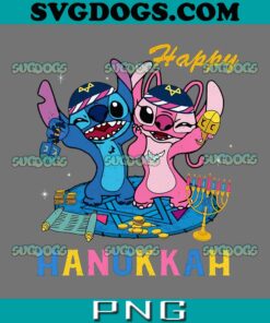 Stitch And Angel Happy Hanukkah PNG, Lilo And Stitch Disney Couple PNG, Hanukkah Menorah Dreidel PNG