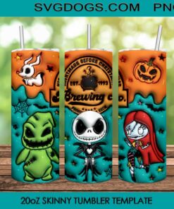 3D Inflated Jack Skellington Sally And Oogie Boogie Tumbler Wrap PNG, Nightmare Before Christmas Tumbler Wrap PNG File