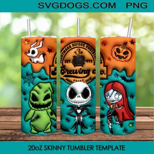 3D Inflated Jack Skellington Sally And Oogie Boogie Tumbler Wrap PNG, Nightmare Before Christmas Tumbler Wrap PNG File