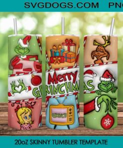 3D Inflated Merry Grinchmas Tumbler Wrap PNG, Grinch Christmas Tumbler Wrap PNG File