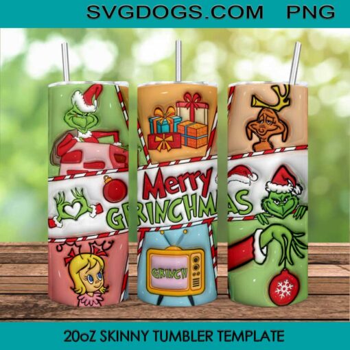 3D Inflated Merry Grinchmas Tumbler Wrap PNG, Grinch Christmas Tumbler Wrap PNG File