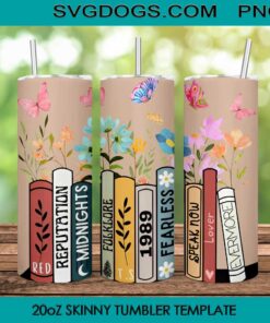 Albums Books Flower Tumbler Wrap PNG, Taylor Swift Midnights Album 20oz Skinny Tumbler Template PNG