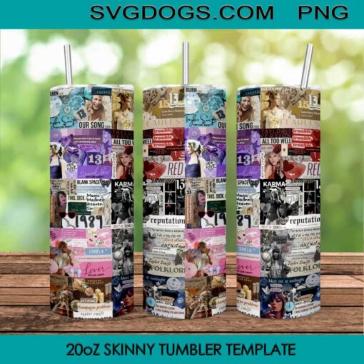 Albums Of Taylor Tumbler Wrap PNG, The Eras Tour 20oz Skinny Tumbler Template PNG