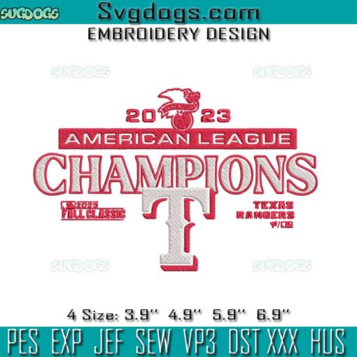 American League Champions 2023 Rangers Embroidery, Texas Rangers MLB Embroidery