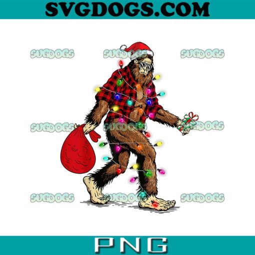 Bigfoot Carrying Christmas Tree Sasquatch Pajama PNG, Bigfoot Christmas PNG