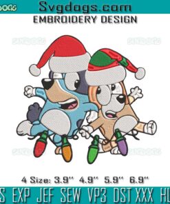 Bluey And Bingo Santa Embroidery, Bluey Christmas Embroidery