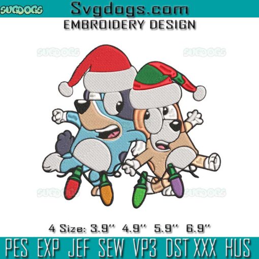 Bluey And Bingo Santa Embroidery, Bluey Christmas Embroidery