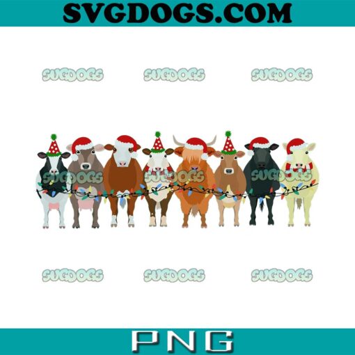 Christmas Cows PNG, Cute Cow Farm Animals Holiday PNG, Trendy Santa Hat Animal Farmer PNG