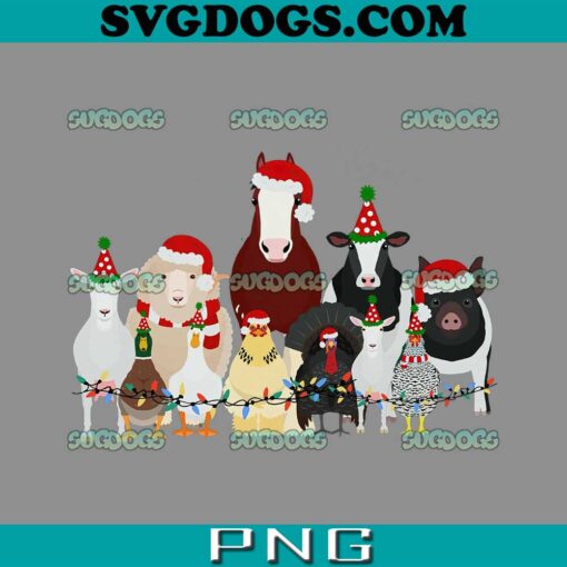 Christmas Farm Animals PNG, Cute Chicken Cow Pig PNG, Santa Hat Animal Farmer PNG