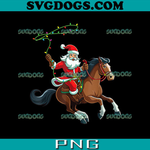 Cowboy Santa Riding A Horse Christmas PNG, Christmas Rodeo PNG, Cowboy Santa Driving Bucking Horse Rodeo PNG