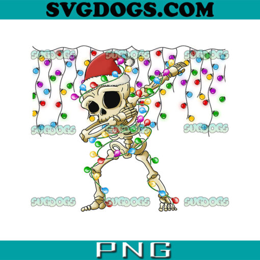 Dabbing Christmas PNG, Dabbing Skeleton Christmas Lights On Happy Holidays PNG