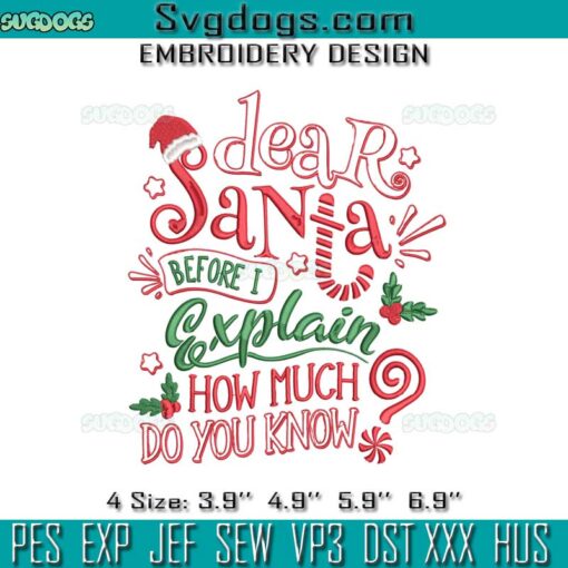 Dear Santa Before I Exxplain How Much Do You Know Embroidery, Christmas Embroidery