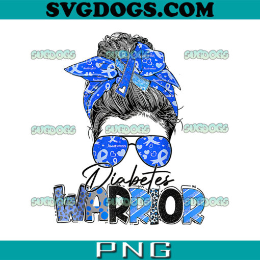 Diabetes Warrior  PNG, Diabetes Warrior Blue Ribbon Messy Bun Diabetes Awareness PNG