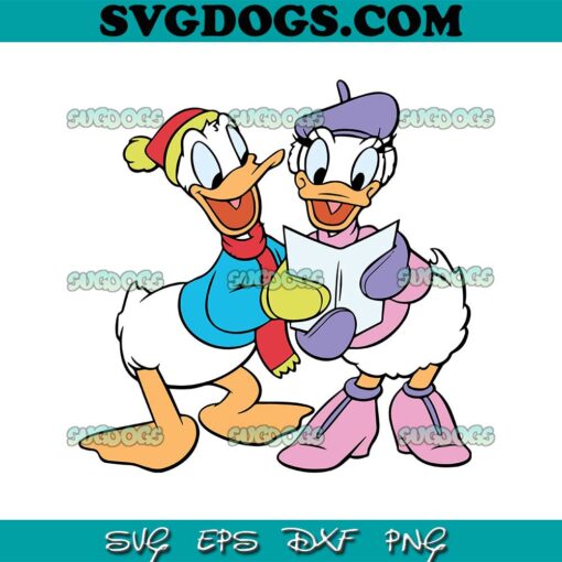 Donald And Daisy Duck Christmas SVG, Donald Duck And Daisy Duck Reading SVG PNG EPS DXF