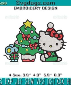 Hello Kitty Christmas Embroidery, Christmas Kawaii Kitty Embroidery, Christmas Cat Embroidery