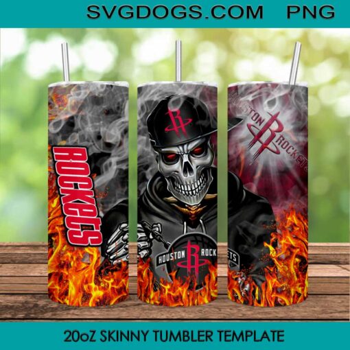 Houston Rockets Skull 20oz Skinny Tumbler PNG, Basketball Tumbler Sublimation Design PNG Download