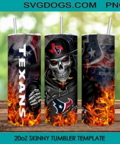 Houston Texans Skull Tumbler Wrap PNG, Texans Football 20oz Skinny Tumble PNG