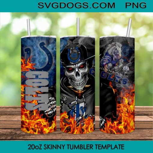 Indianapolis Colts Skull Tumbler Wrap PNG, Colts Football Logo 20oz Skinny Tumbler Template PNG