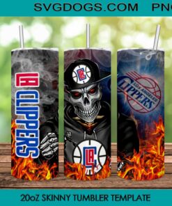 Los Angeles Clippers Skull 20oz Skinny Tumbler PNG, Los Angeles Clippers Tumbler Wrap PNG, NBA Basketball Tumbler Sublimation Design PNG Download