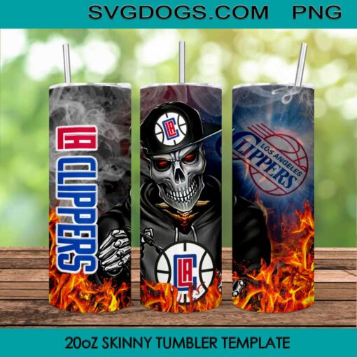 Los Angeles Clippers Skull 20oz Skinny Tumbler PNG, Los Angeles Clippers Tumbler Wrap PNG, NBA Basketball Tumbler Sublimation Design PNG Download