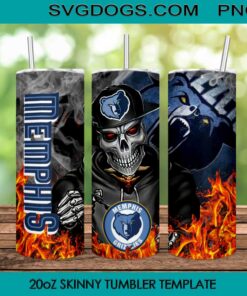 Memphis Grizzlies Skull 20oz Skinny Tumbler Template PNG, NBA Memphis Grizzlies Tumbler Sublimation Design PNG Download