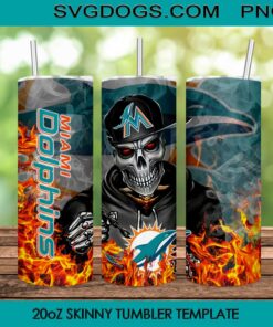 Miami Dolphins Skull Tumbler Warp PNG, NFL Miami Dolphins 20oz Skinny Tumbler PNG