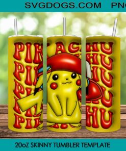 3D Inflated Pikachu 20oz Tumbler Wrap PNG, Pikachu Pokemon Tumbler Wrap PNG File