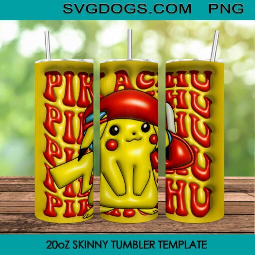 3D Inflated Pikachu 20oz Tumbler Wrap PNG, Pikachu Pokemon Tumbler Wrap PNG File