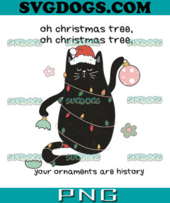 Naughty Christmas Black Cat PNG, Black Cat Lover PNG, Oh Christmas Tree PNG