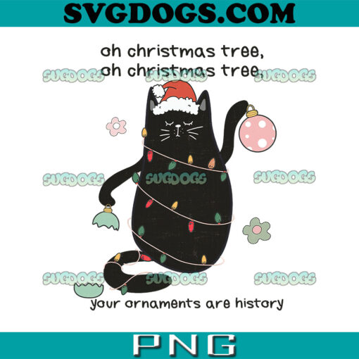 Naughty Christmas Black Cat PNG, Black Cat Lover PNG, Oh Christmas Tree PNG