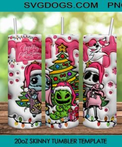 Pink Christmas Nightmare 20oz Skinny Tumbler PNG, Jack and Sally Tumbler Sublimation Design PNG Download