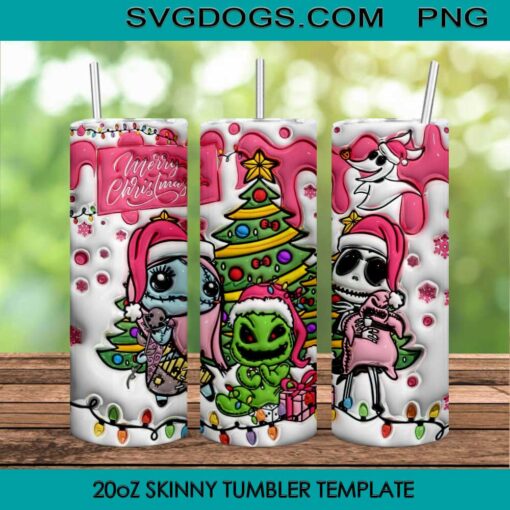 Pink Christmas Nightmare 20oz Skinny Tumbler PNG, Jack and Sally Tumbler Sublimation Design PNG Download