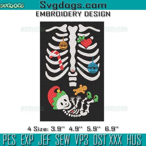 Pregnancy Skeleton Christmas Embroidery, Pregnancy Announcement Embroidery