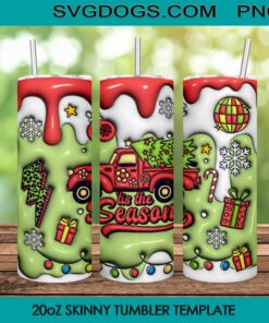Red Truck With Christmas Tree Tumbler Wrap PNG, Tis The Season Tumbler Wrap PNG File