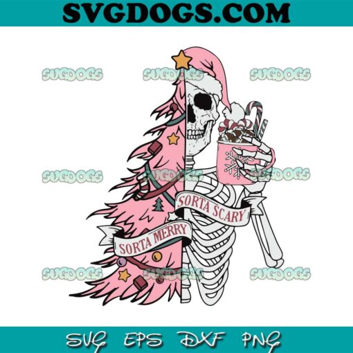 Sorta Merry Sorta Scary SVG, Funny Pink Skeleton SVG, Skeleton Christmas SVG PNG EPS DXF